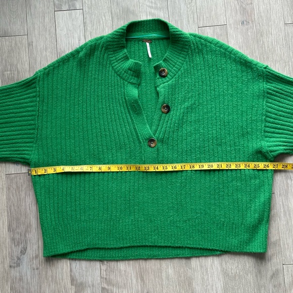 Free People Cocoa Henley Pullover Green Sweater Large - Picture 6 of 7
